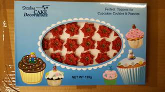 Poinsettia Flowers, 30mm, Red , 2D Icing (Wholesale Box of 40)